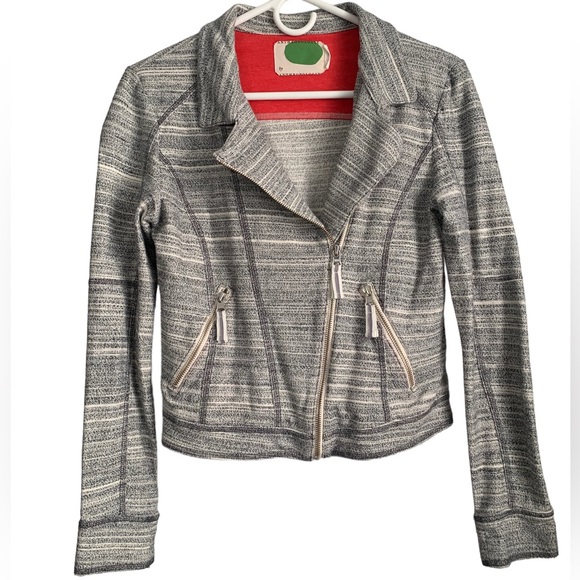 Anthropologie Jackets & Blazers - ANTHROPOLOGIE Gray & White Moto Jacket size small